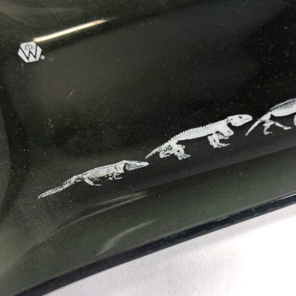 Vintage 60's Skeleton Lizard Man Evolution 9.25" x 3.75" Smoked Art Glass Tray - Picture 2 of 8